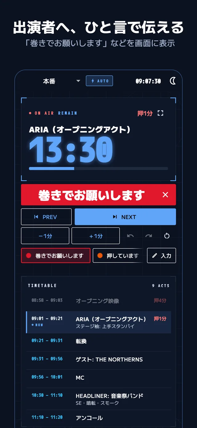 出演者へ、ひと言で伝える